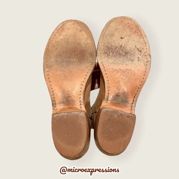 VINTAGE 1980 Frye Austin Tan Brown PullOn Leather Floral Embroidered Cowboy Boot - Picture 10 of 12